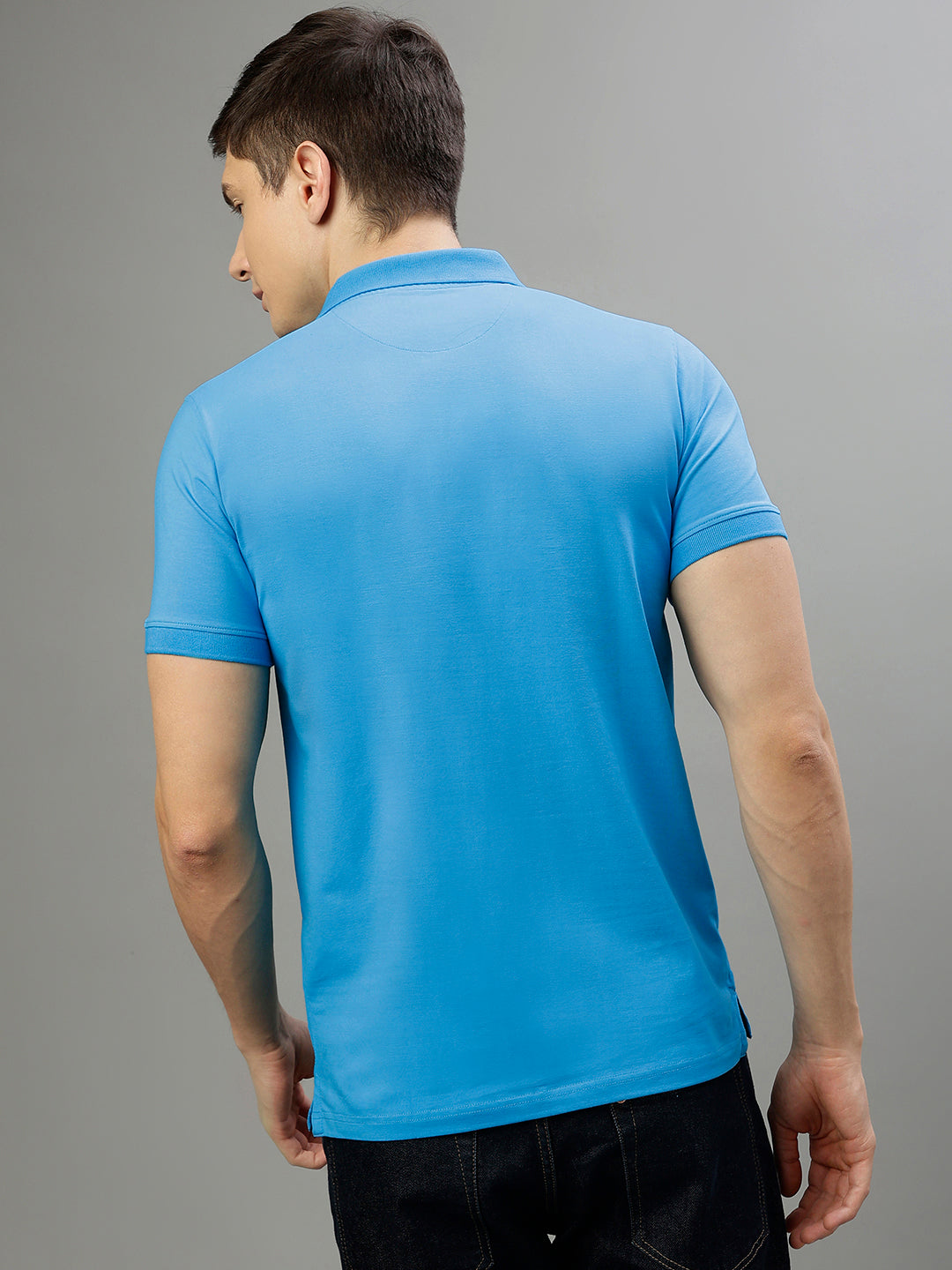 Iconic Men Blue Solid Polo Collar Short Sleeves Tshirt