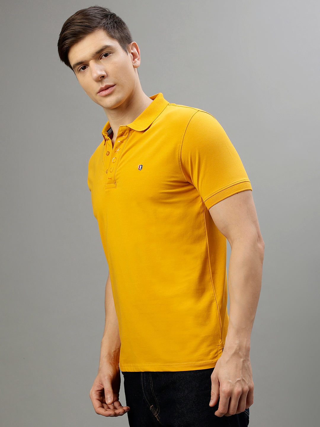 Iconic Men Mustard Solid Polo Collar Short Sleeves Tshirt