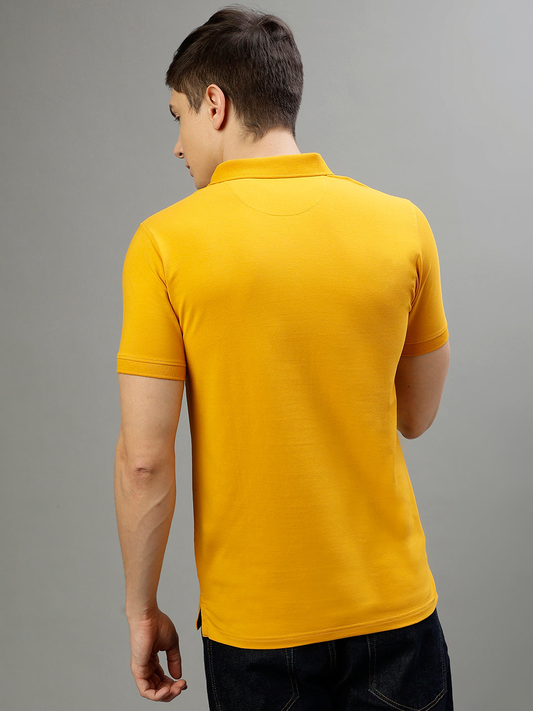 Iconic Men Mustard Solid Polo Collar Short Sleeves Tshirt