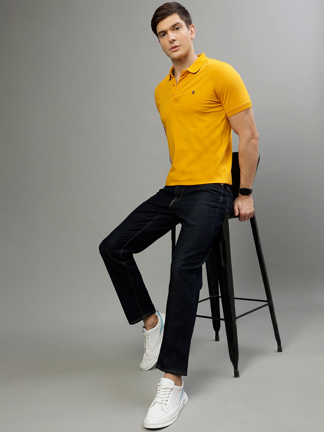 Iconic Men Mustard Solid Polo Collar Short Sleeves Tshirt