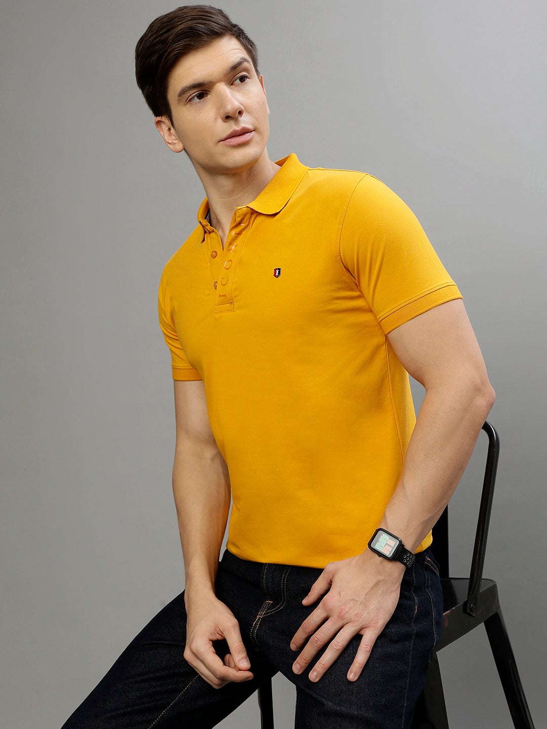 Iconic Men Mustard Solid Polo Collar Short Sleeves Tshirt