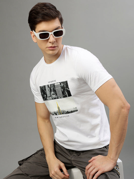 Iconic Men White Round Neck Tshirt