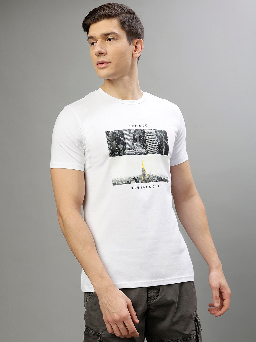 Iconic Men White Round Neck Tshirt