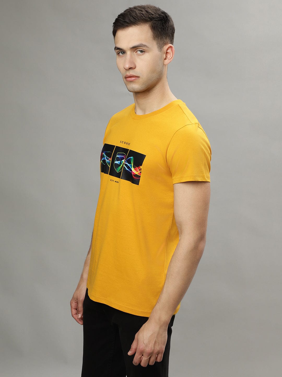 Iconic Men Yellow Round Neck Tshirt