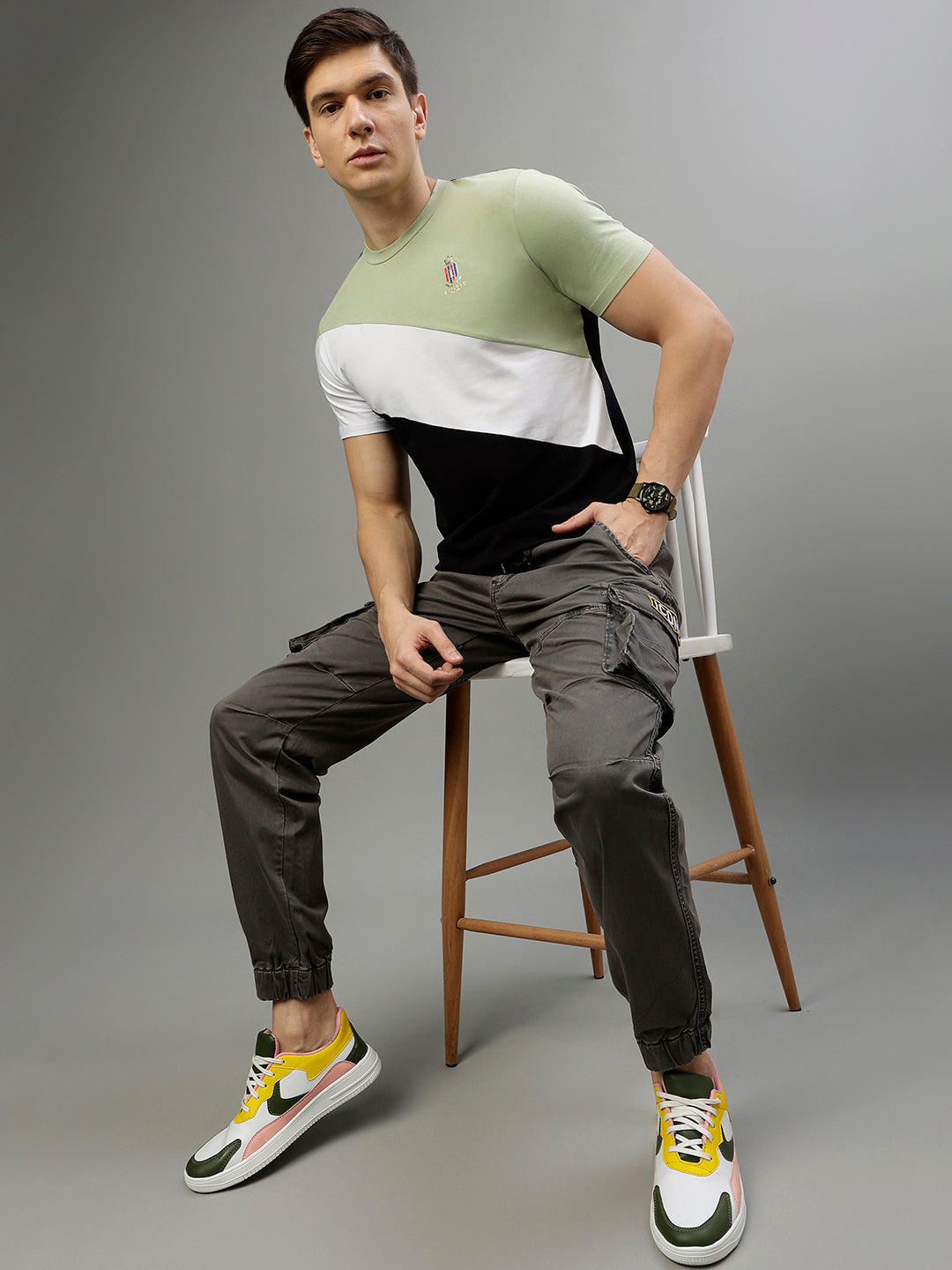 Iconic Men Multicolor Colorblocked Round Neck Short Sleeves Tshirt