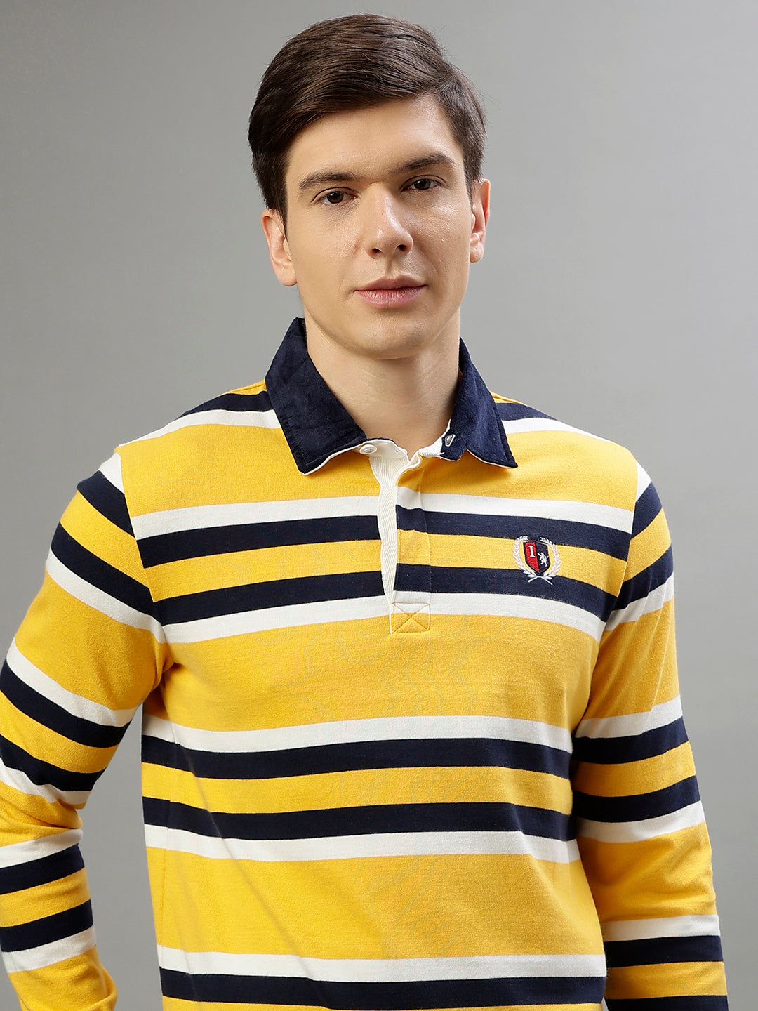 Iconic Men Multicolor Striped Polo Collar Full Sleeves Tshirt