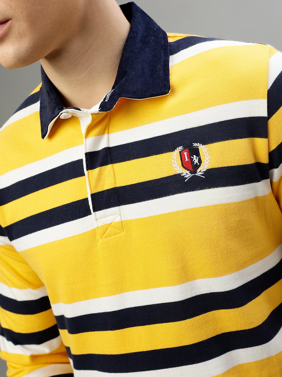 Iconic Men Multicolor Striped Polo Collar Full Sleeves Tshirt