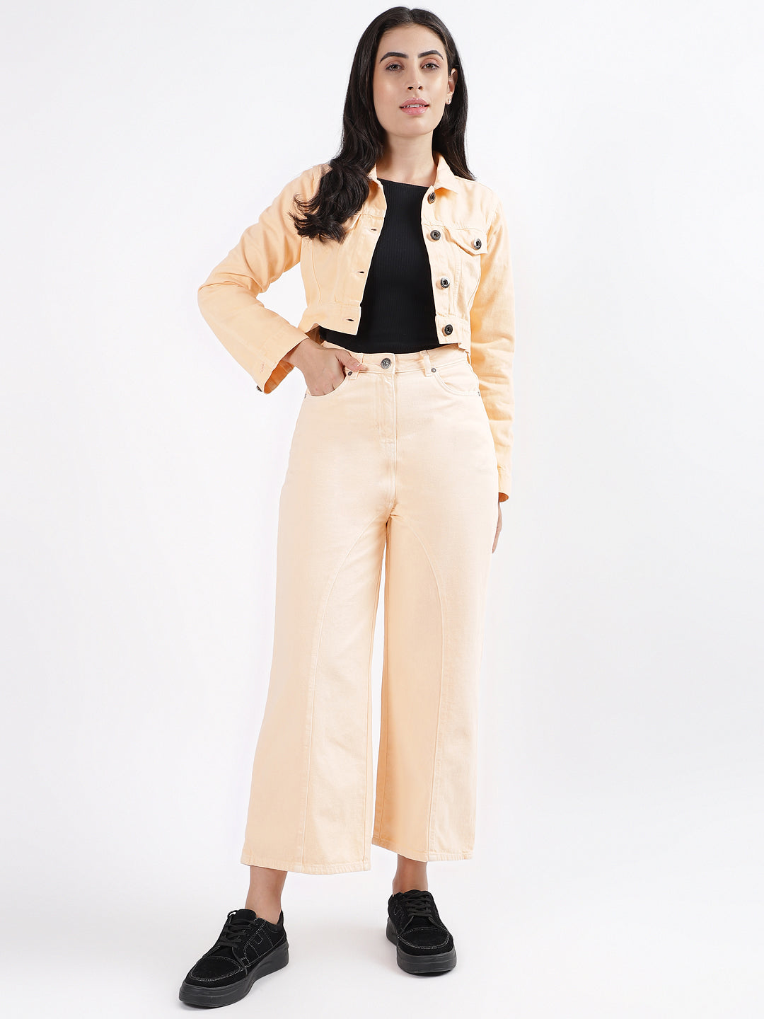 Iconic Women Orange Solid Spread Collar Full Sleeves Jacket