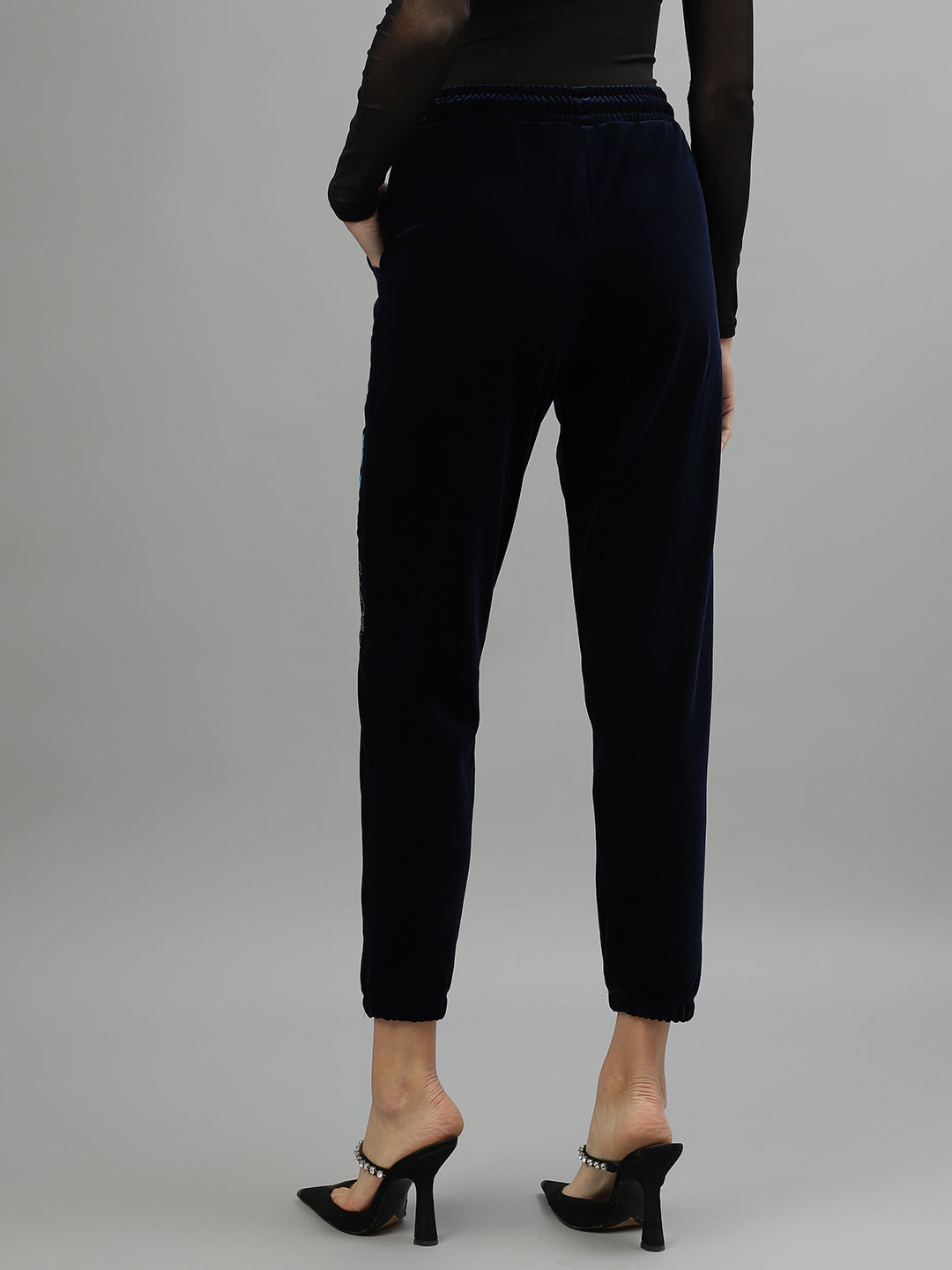 Iconic Women Navy Blue Solid Regular Fit Mid-Rise Track Pants