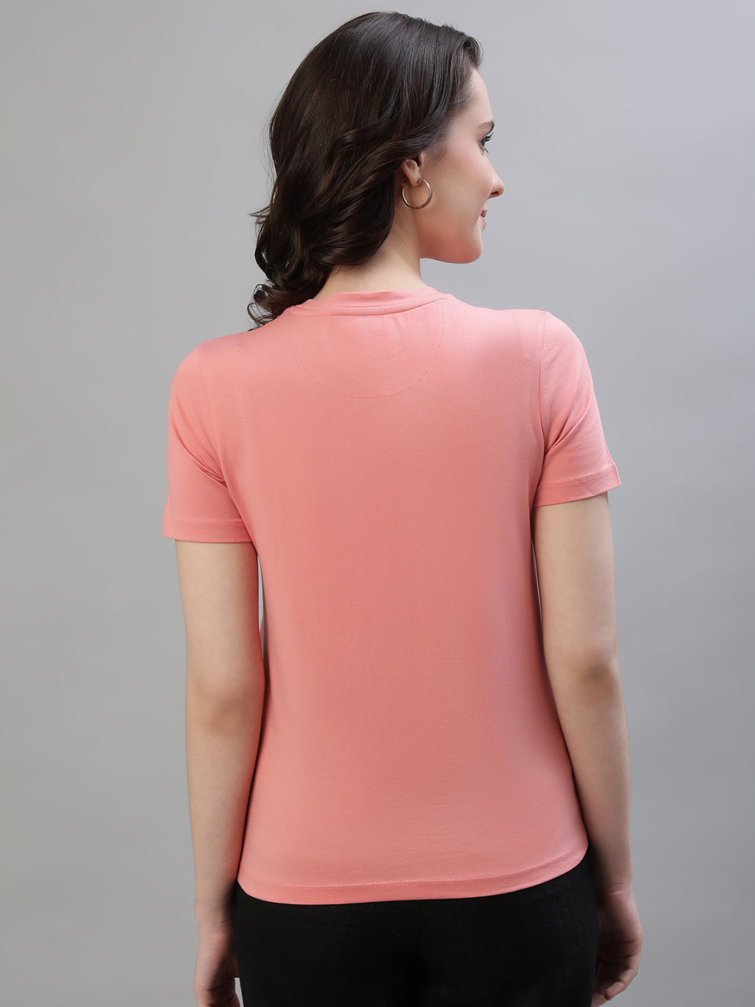 Iconic Women Pink Solid Round Neck Short Sleeves Tshirt