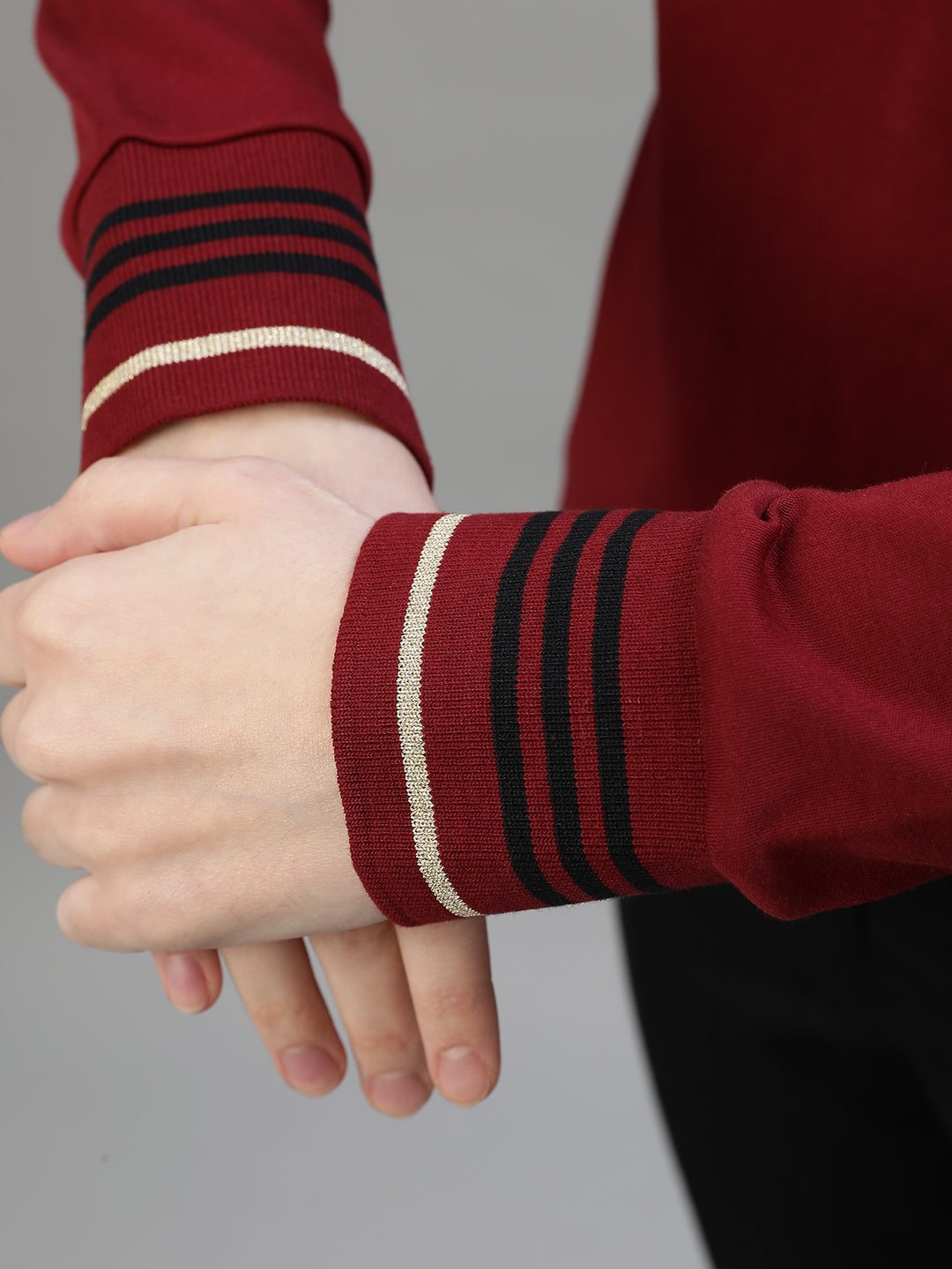 Iconic Women Red Solid Polo Collar Full Sleeves Tshirt