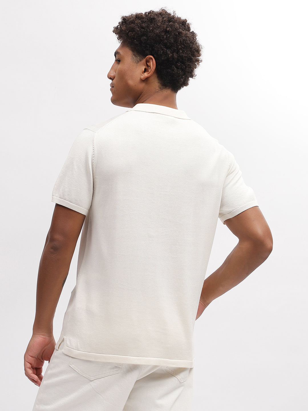 Bruun & Stengade Men White Solid Polo Collar Short Sleeves T-Shirt