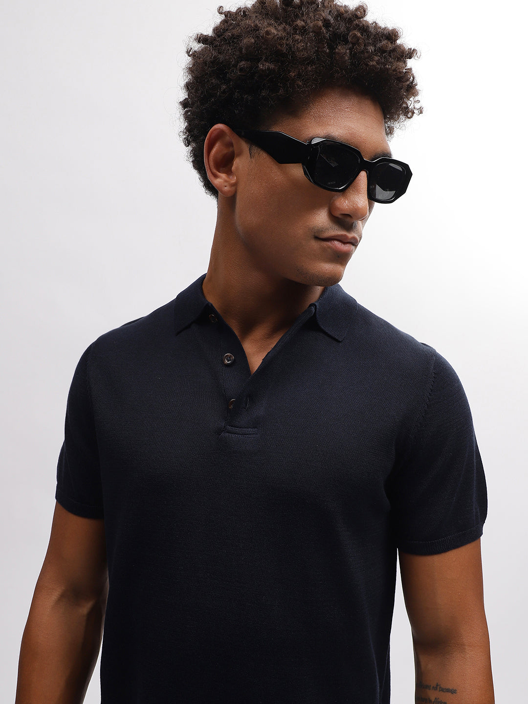 Bruun & Stengade Men Blue Solid Polo Collar Short Sleeves T-Shirt