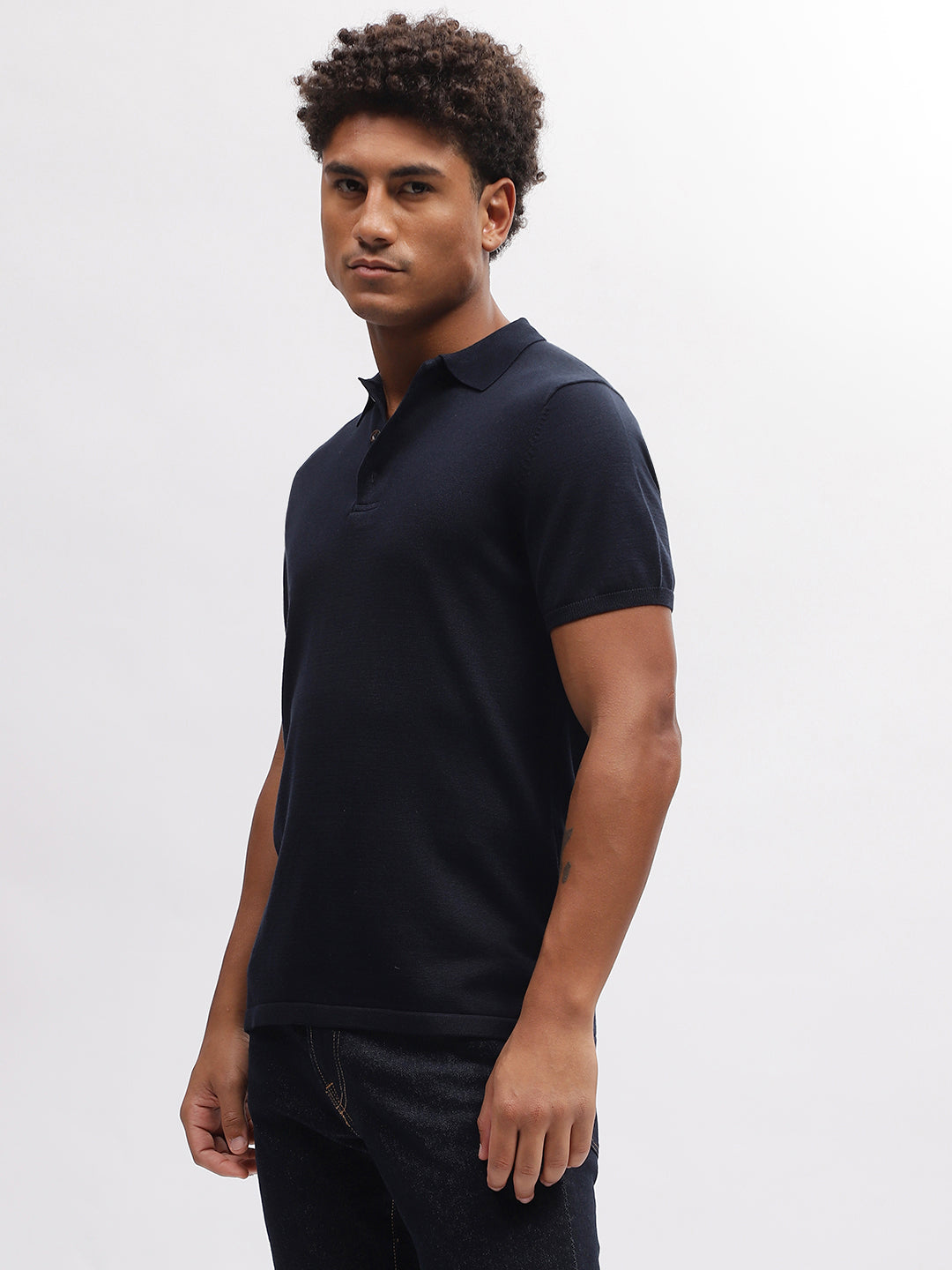 Bruun & Stengade Men Blue Solid Polo Collar Short Sleeves T-Shirt