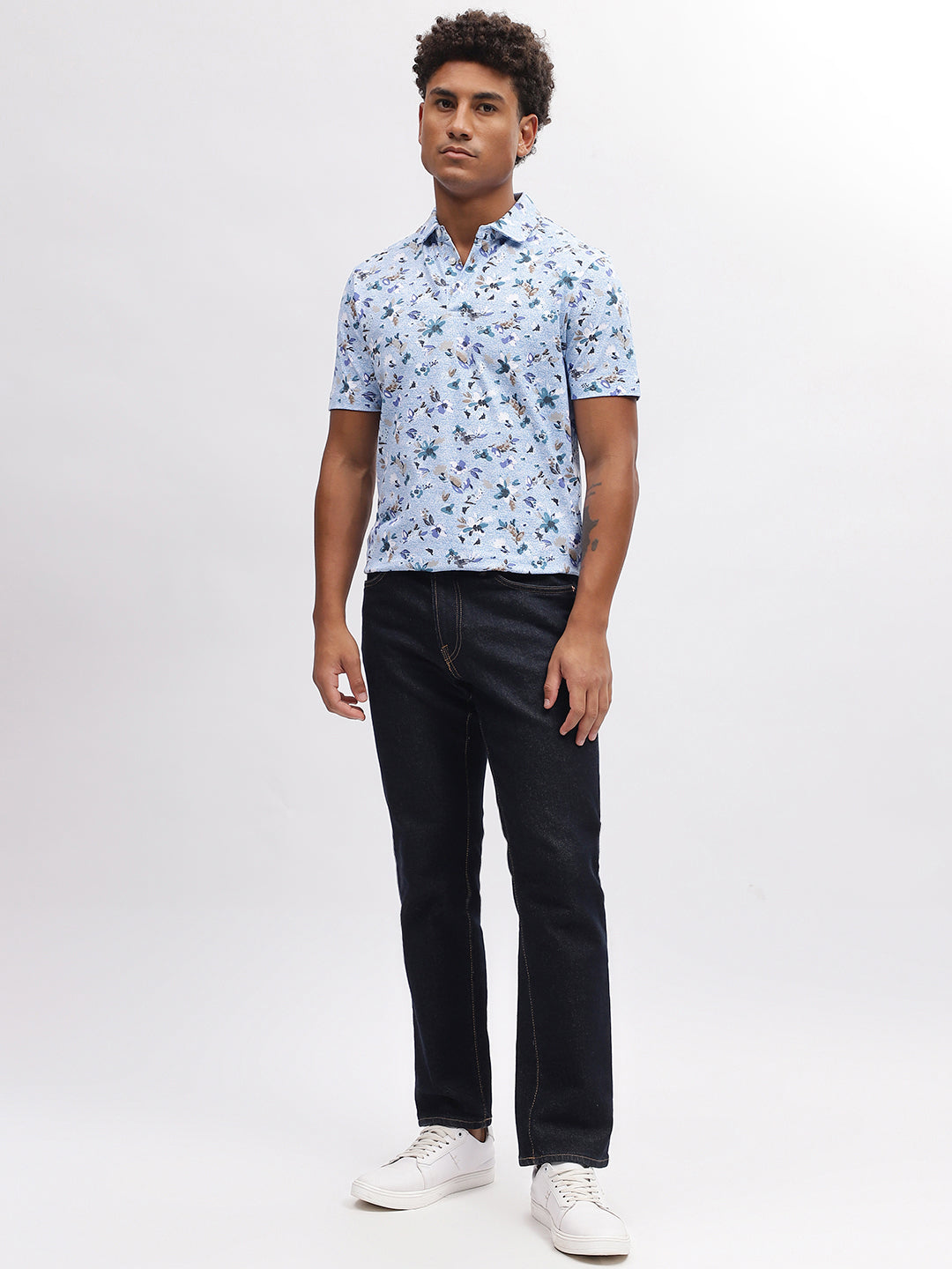 Bruun & Stengade Men Blue Printed Polo Collar Short Sleeves T-Shirt