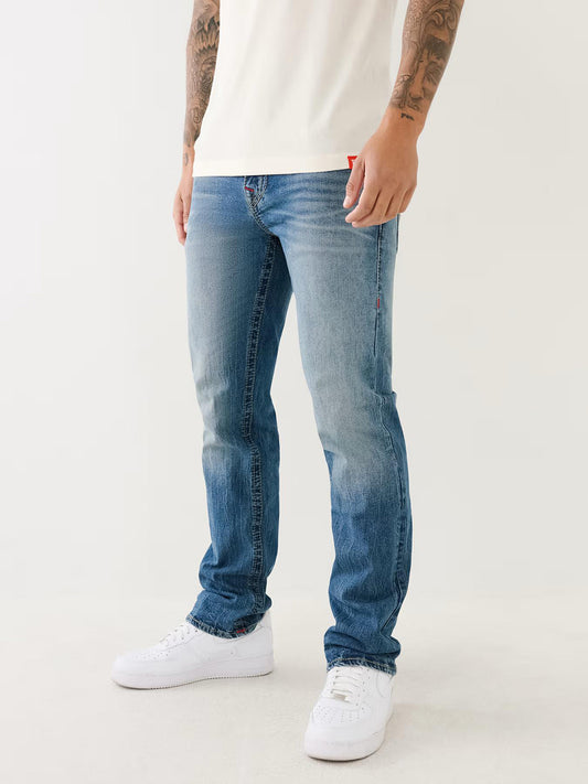 True Religion Big T Ricky Straight Fit Blue Mid-Rise Solid Jeans