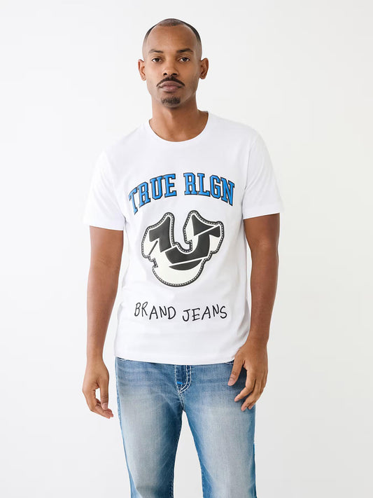 True Religion Men White Printed Round Neck Short Sleeves T-shirt