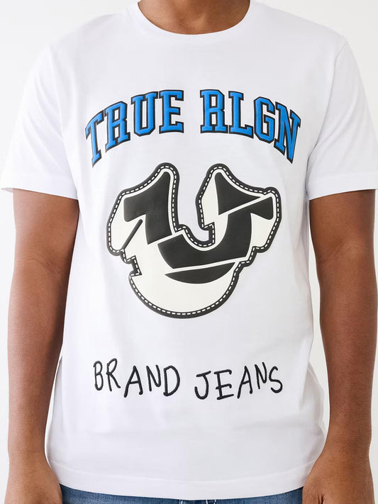True Religion Men White Printed Round Neck Short Sleeves T-shirt