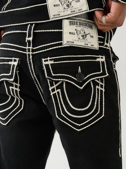 True Religion Rope Stitch Ricky Straight Fit Black Mid-Rise Solid Jeans