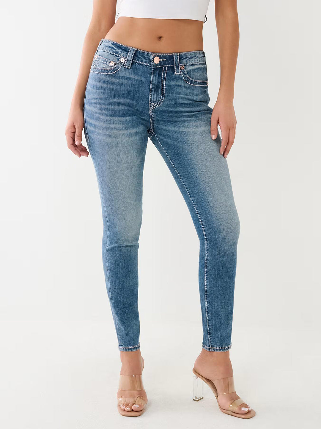 True Religion Big T Halle Super Skinny Blue Mid-Rise Solid Jeans