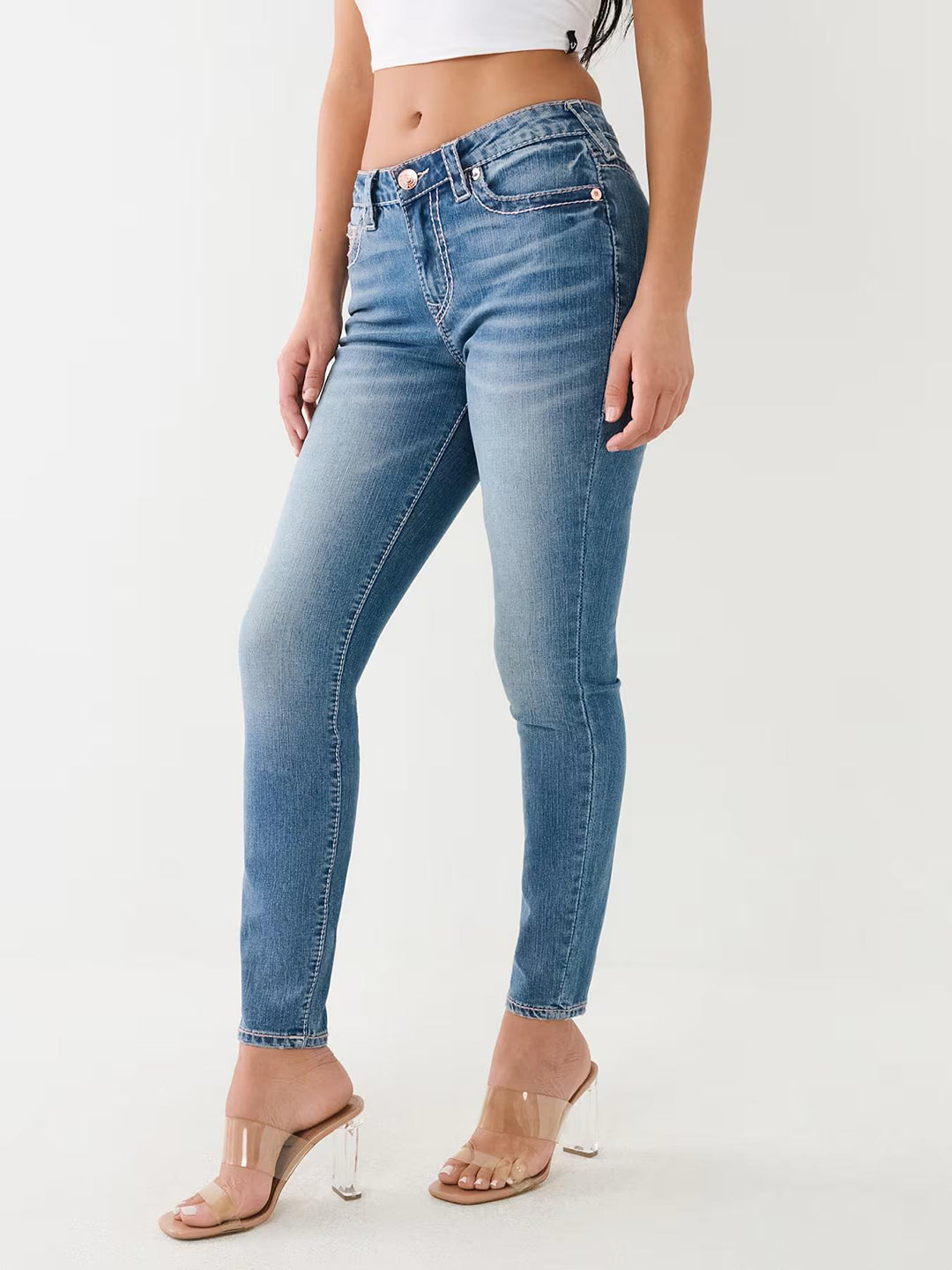 True Religion Big T Halle Super Skinny Blue Mid-Rise Solid Jeans