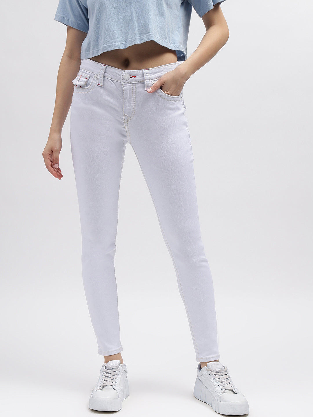 True Religion Women White Super Skinny Fit Mid-Rise Non Stretchable Jeans