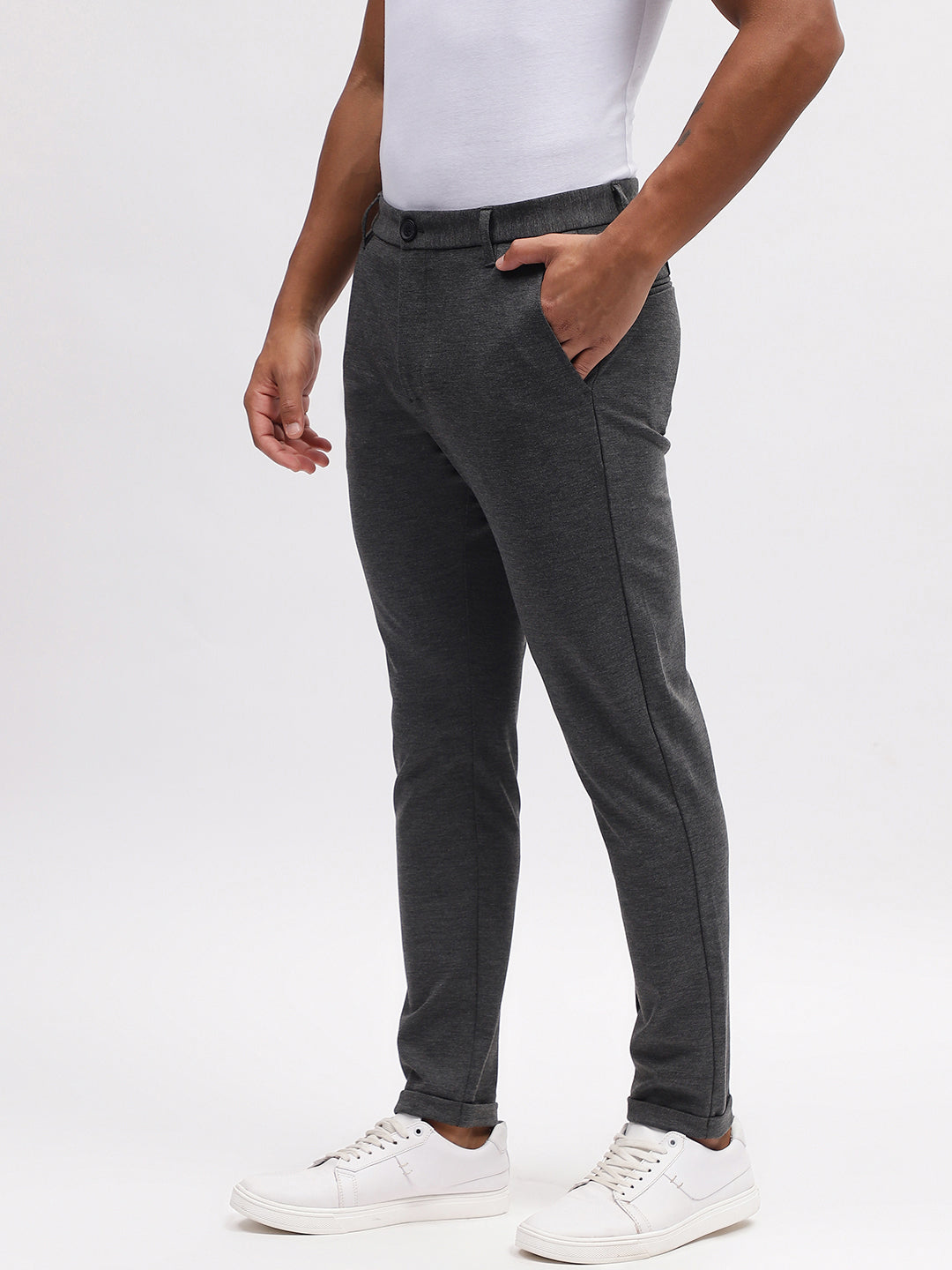Lindbergh Men Grey Solid Slim Fit Trouser