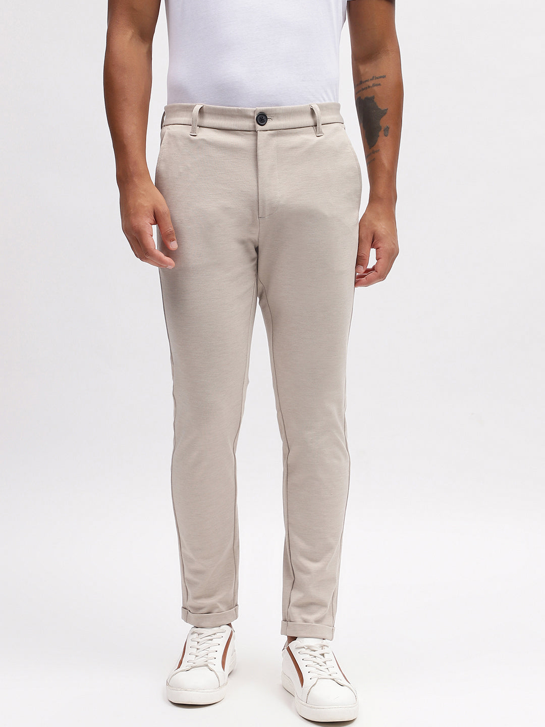 Buy Cream Linen Pant, Casual Beige Solid Bottomwear for Men Online