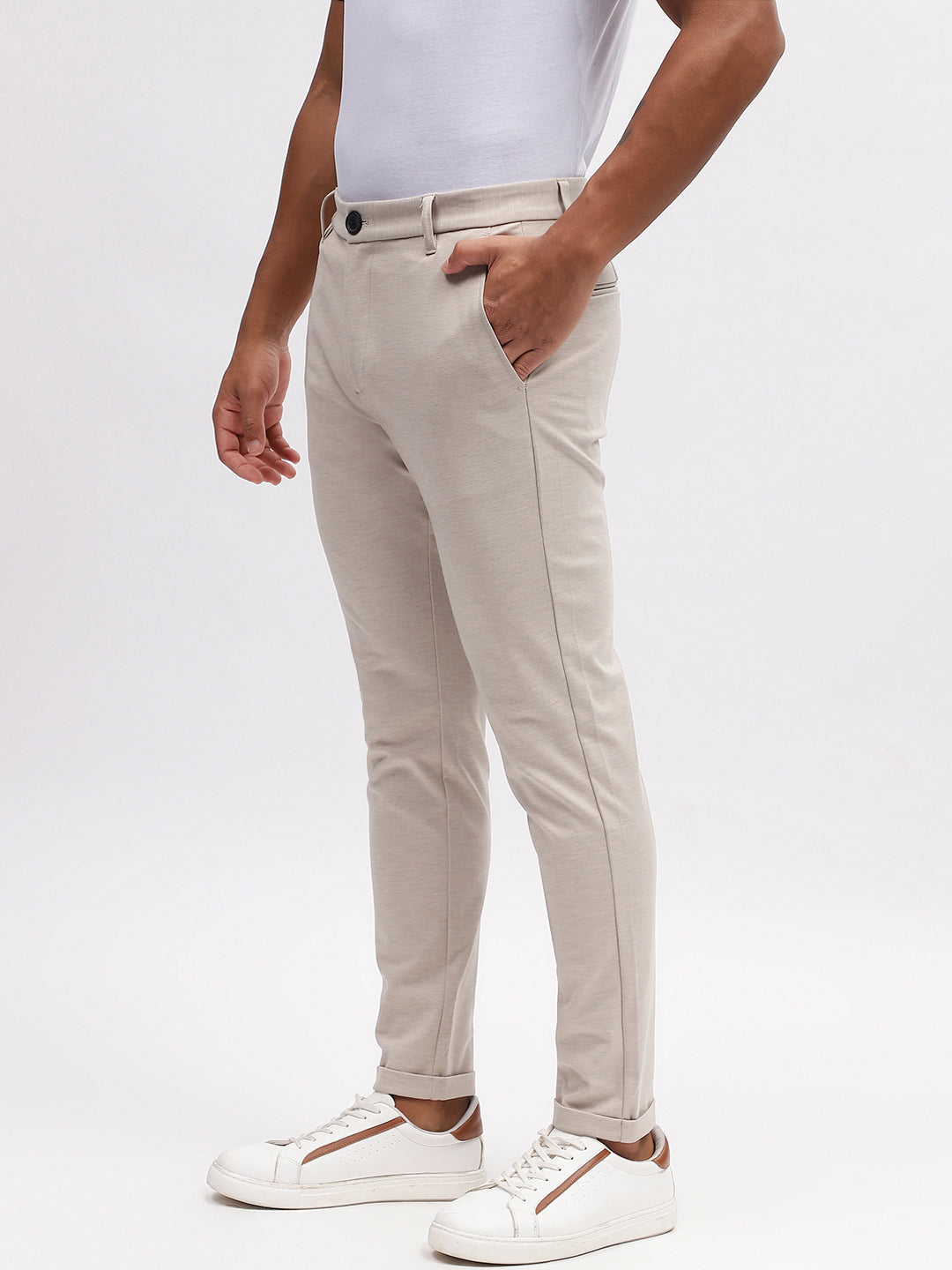 Lindbergh Men Beige Solid Slim Fit Trouser