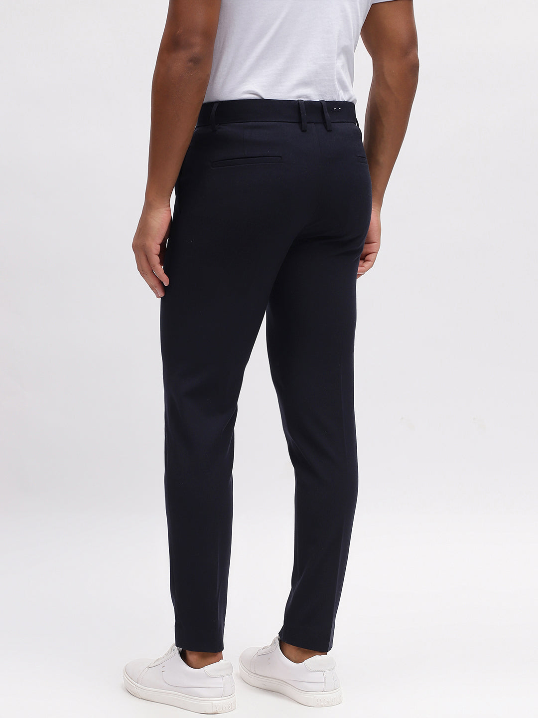 Lindbergh Men Navy Blue Solid Slim Fit Trouser