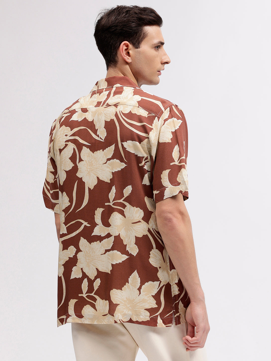 Lindbergh Men Red Floral Print Resort Collar Short Sleeves Shirt