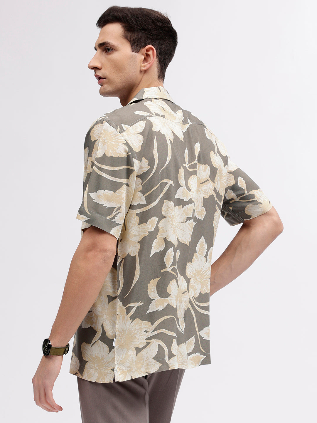 Lindbergh Men Green Floral Print Resort Collar Short Sleeves Shirt