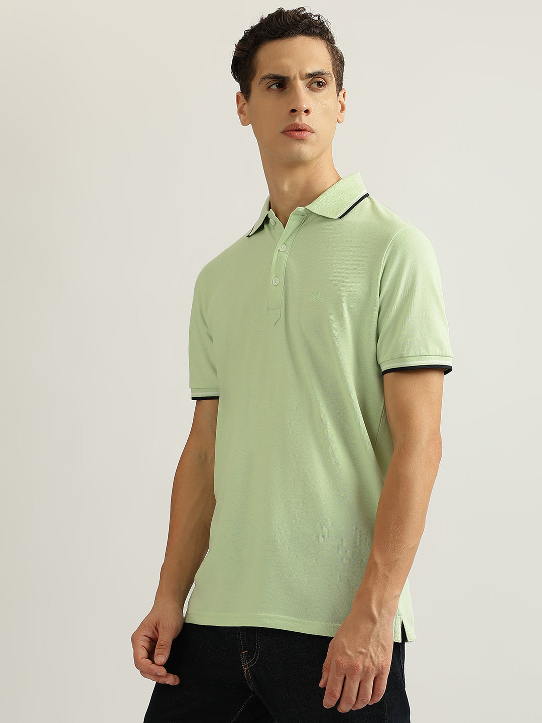 Lindbergh Men Green Solid Collared Short Sleeves Polo Tshirt