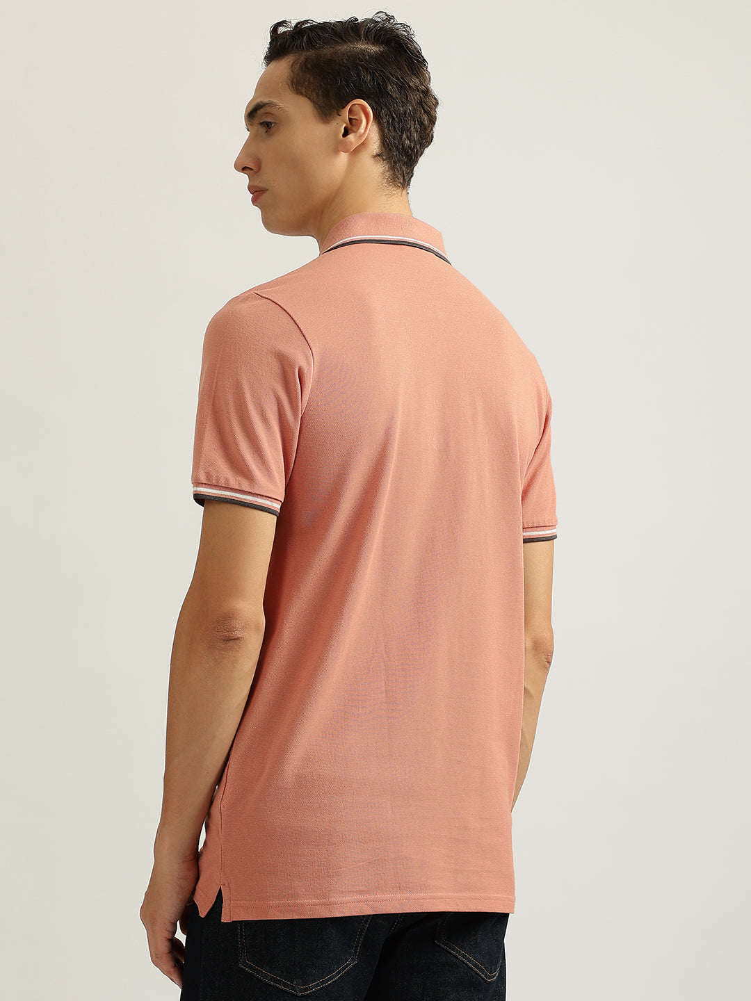 Lindbergh Men Peach Solid Collared Short Sleeves Polo Tshirt