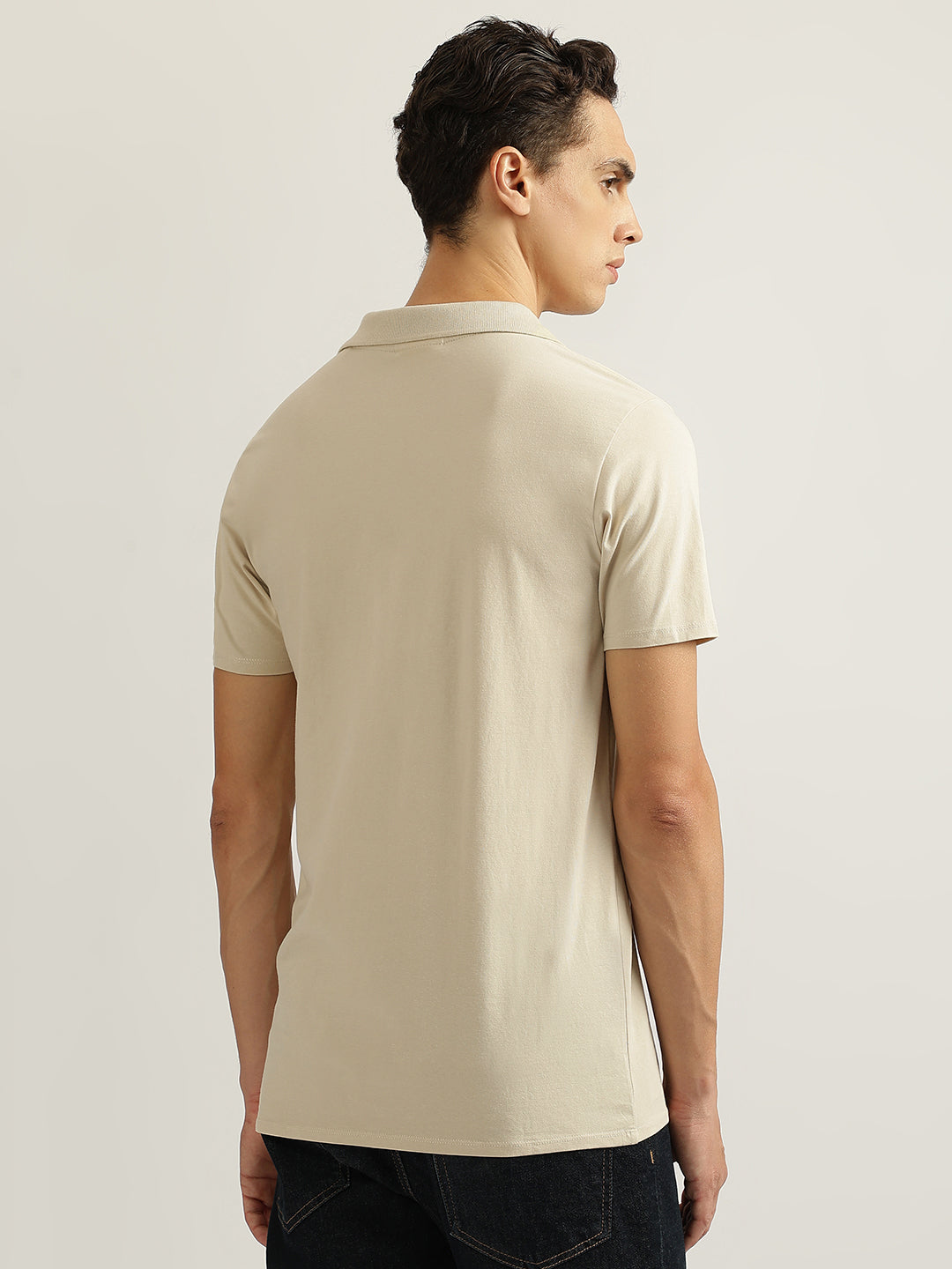 Lindbergh Men Beige Solid Collared Short Sleeves Polo Tshirt