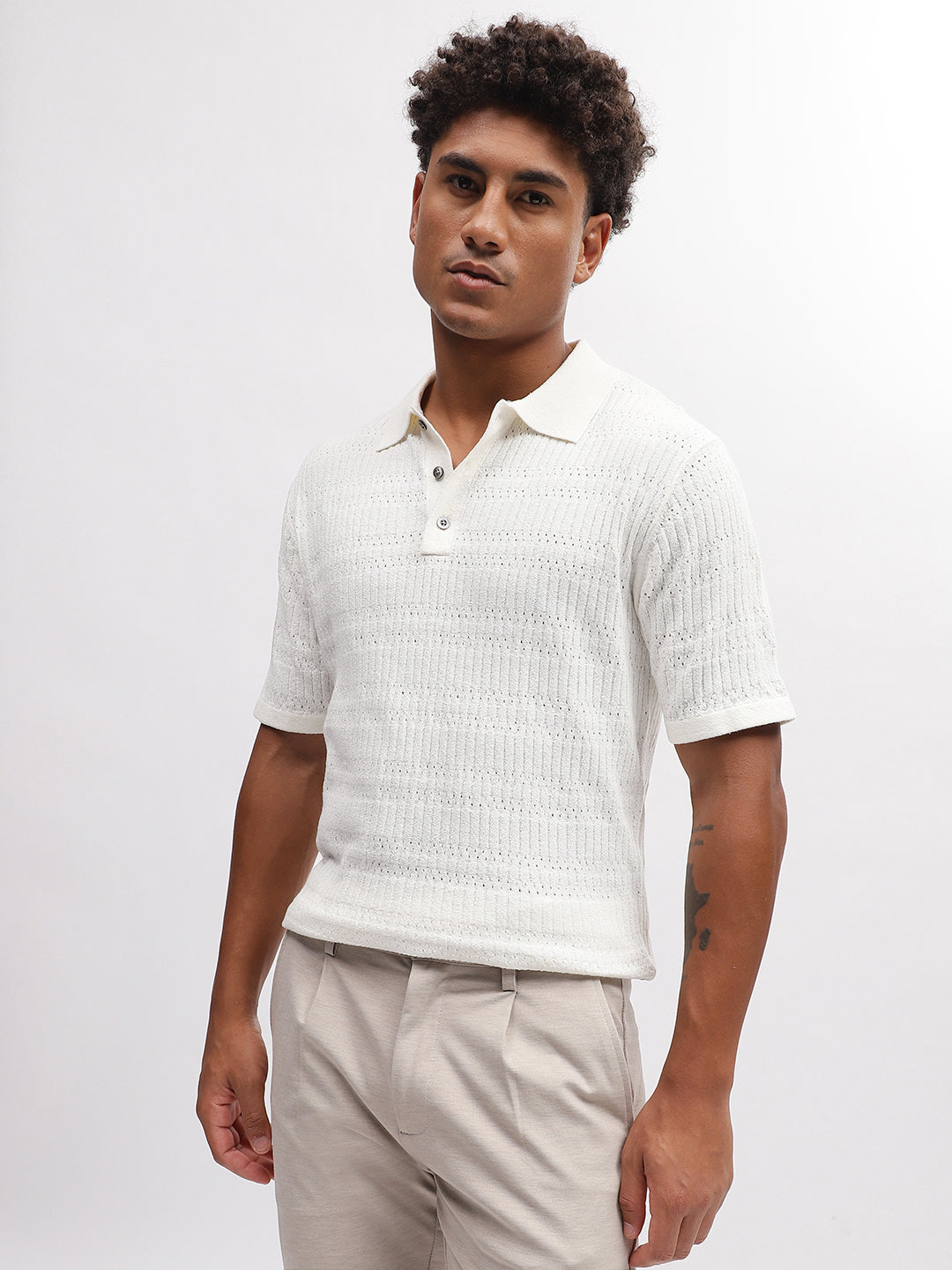 Lindbergh Men White Solid Polo Collar Short Sleeves T-Shirt