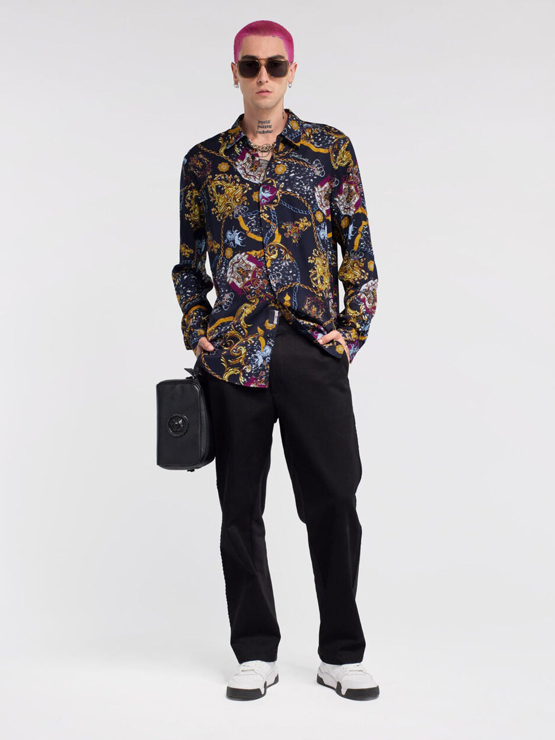 Shop Just Cavalli Black Fashion Printed Regular Fit Shirt Online