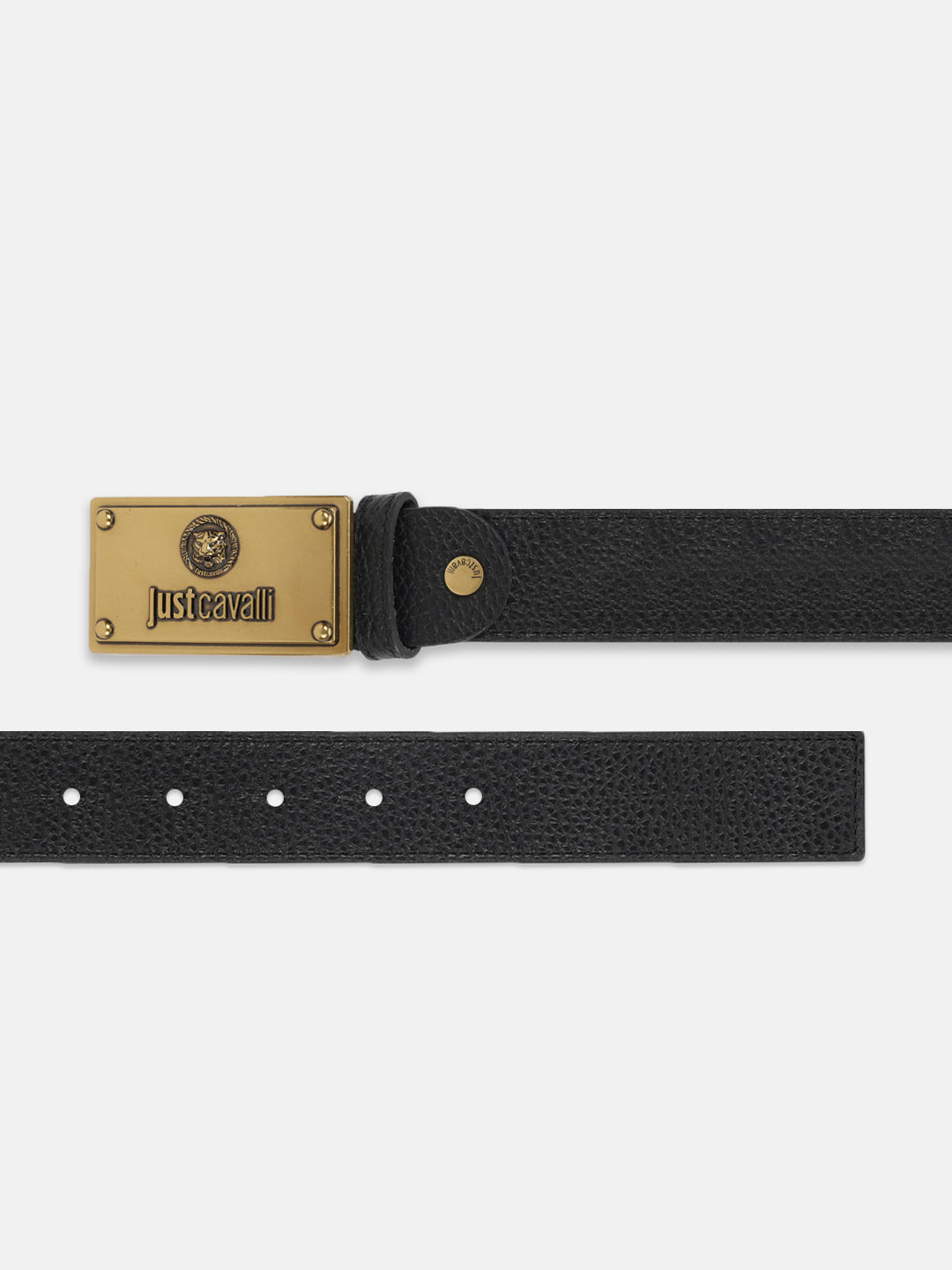 Just Cavalli Men Black Solid Push Pin Buckle Belt