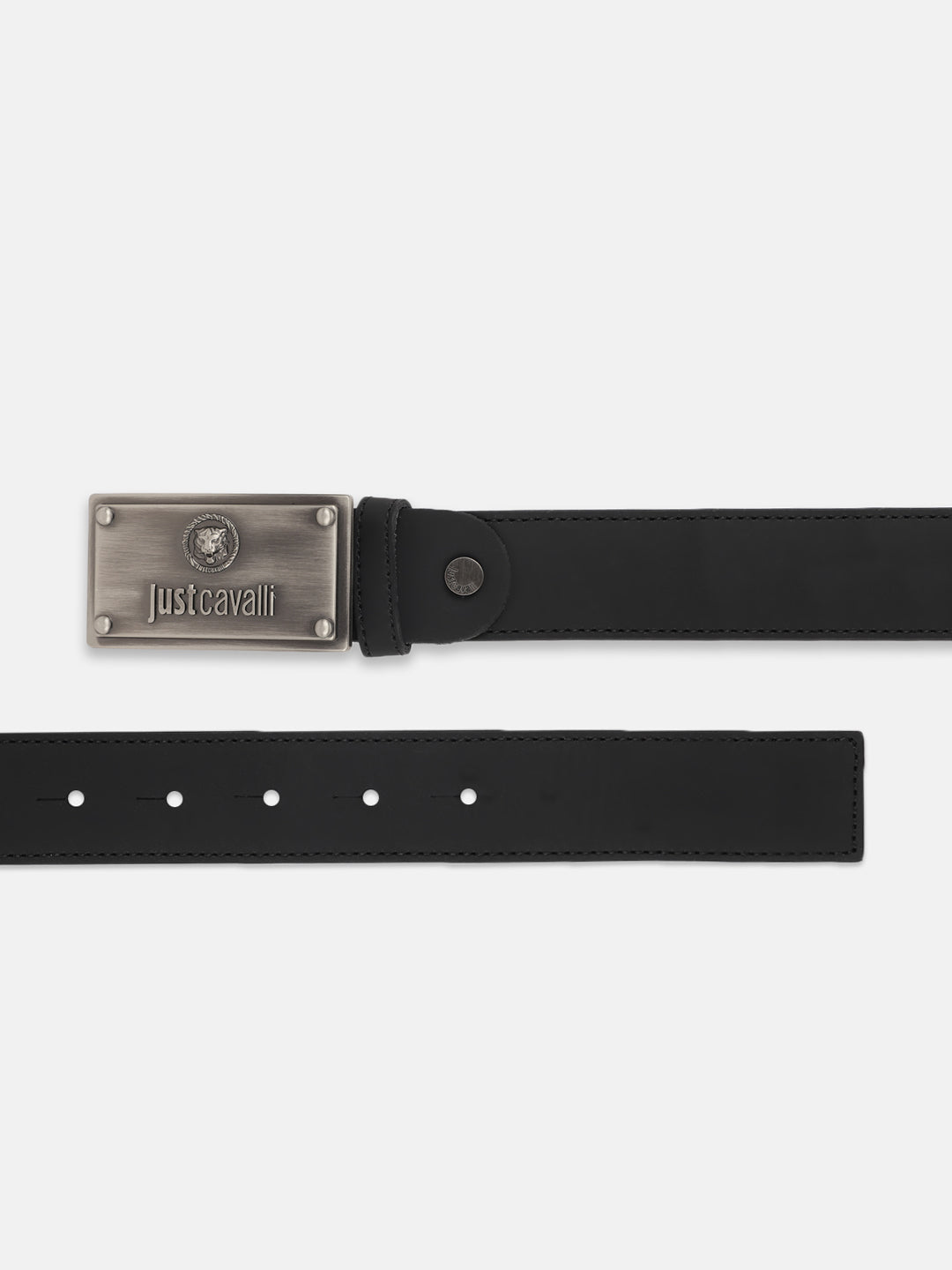Just Cavalli Men Black Solid Push Pin Buckle Belt