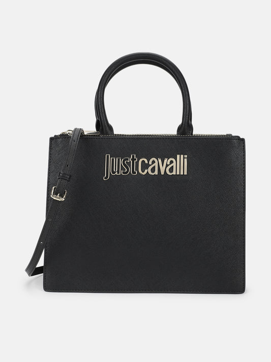 Just Cavalli Women Black Solid Textured Tote Bag