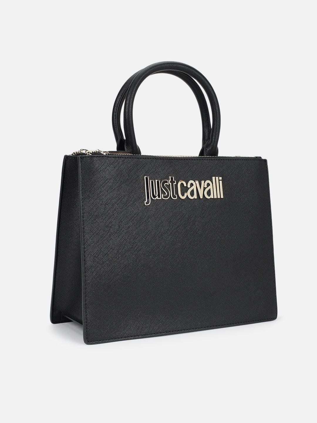 Just Cavalli Women Black Solid Textured Tote Bag
