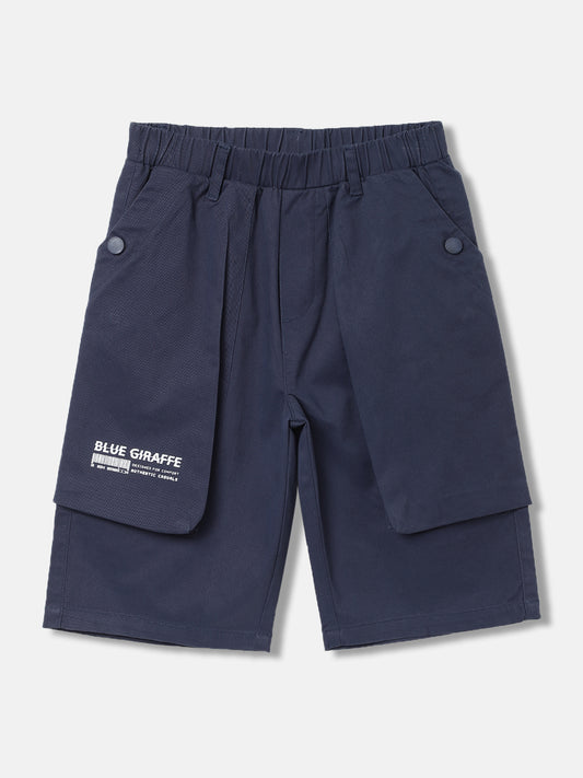 Blue Giraffe Boys Navy Blue Solid Regular Fit Shorts