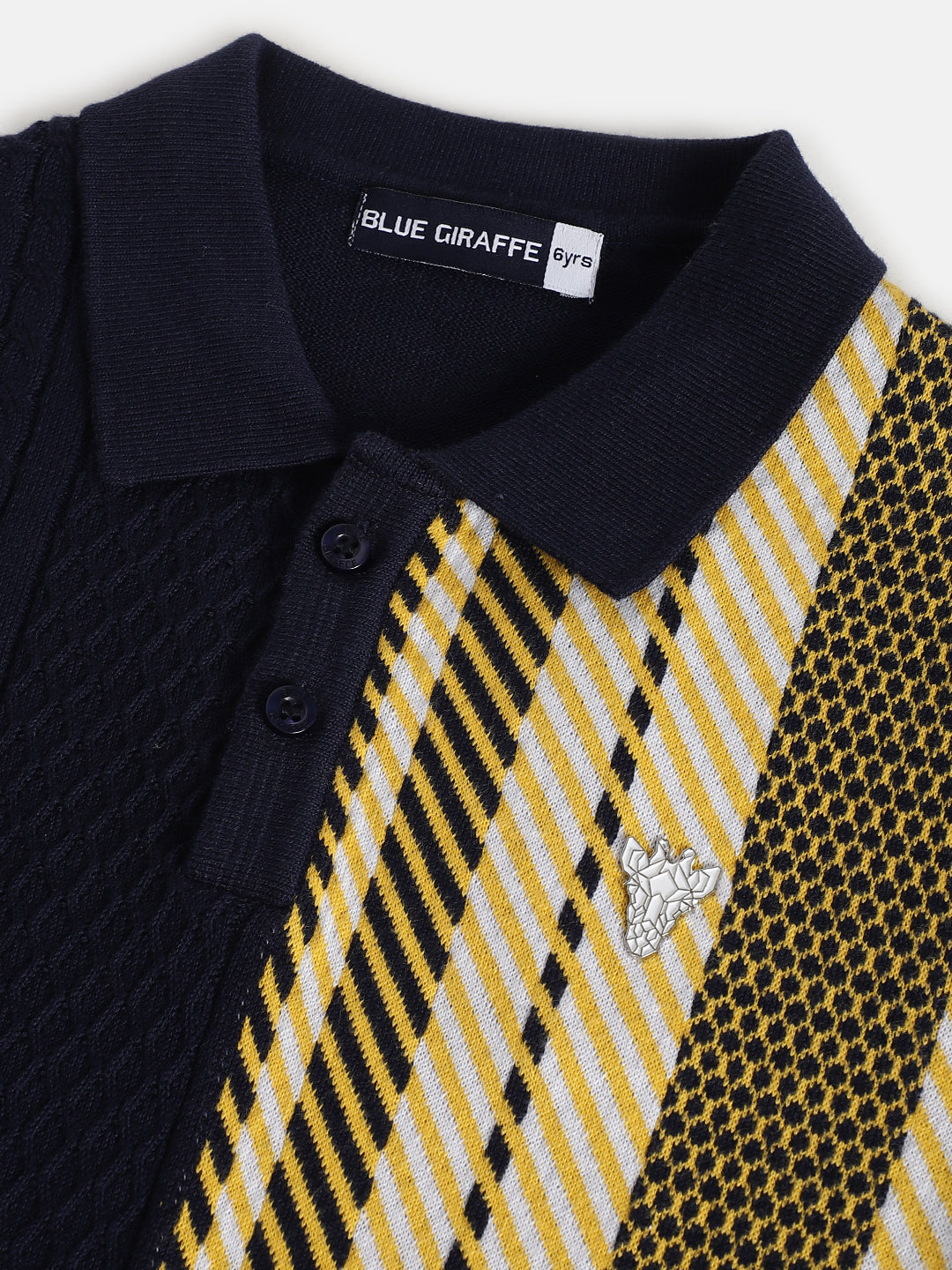 Blue Giraffe Boys Navy Blue Colour blocked Polo Short Sleeves T-shirt