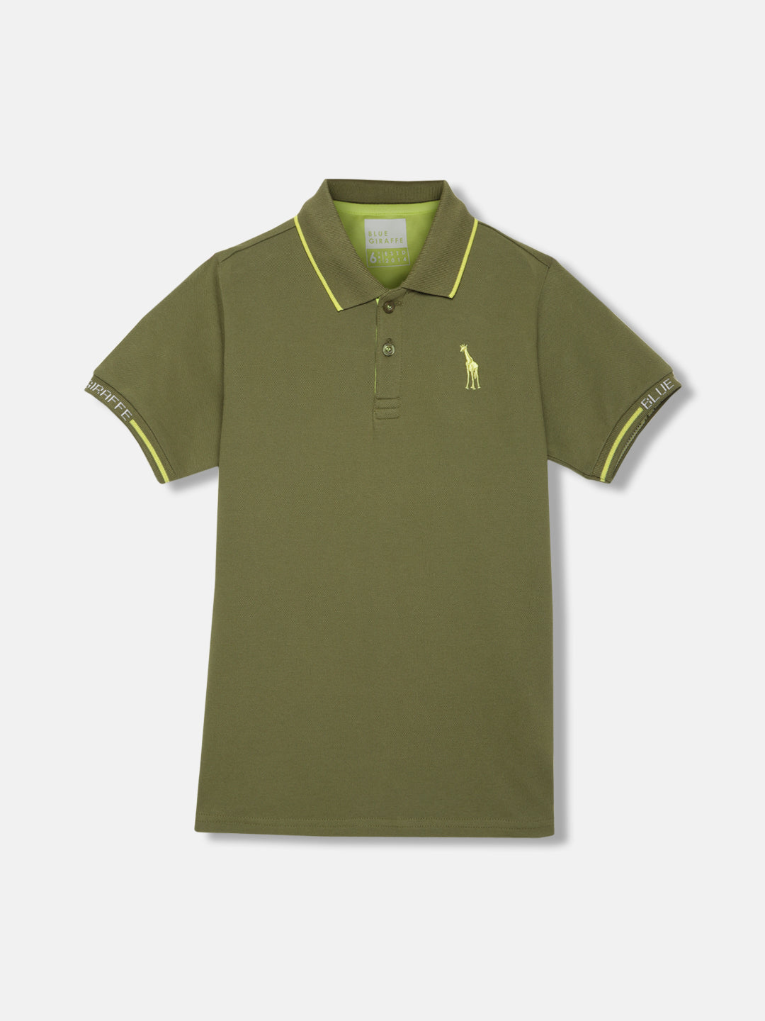 Blue Giraffe Boys Olive Solid Polo Collar Short Sleeves T-shirt