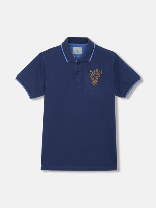 Blue Giraffe Boys Navy Blue Solid Polo Collar Short Sleeves T-shirt