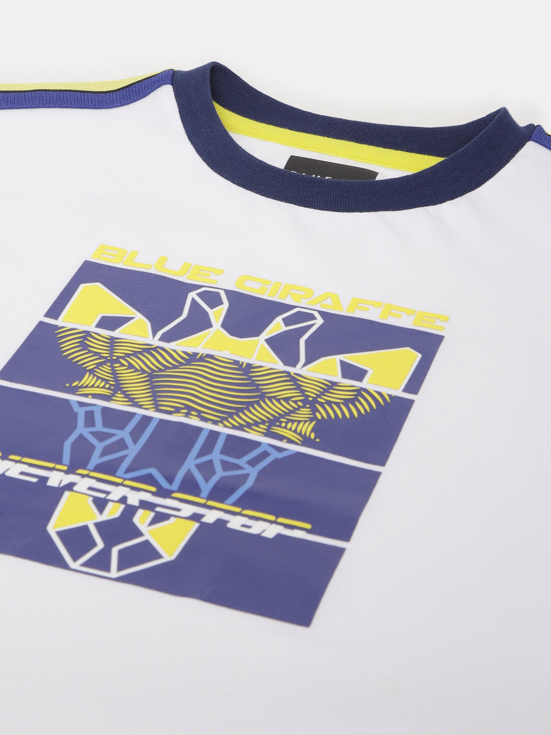 Blue Giraffe Boys White Animal Print Round Neck Short Sleeves T-shirt