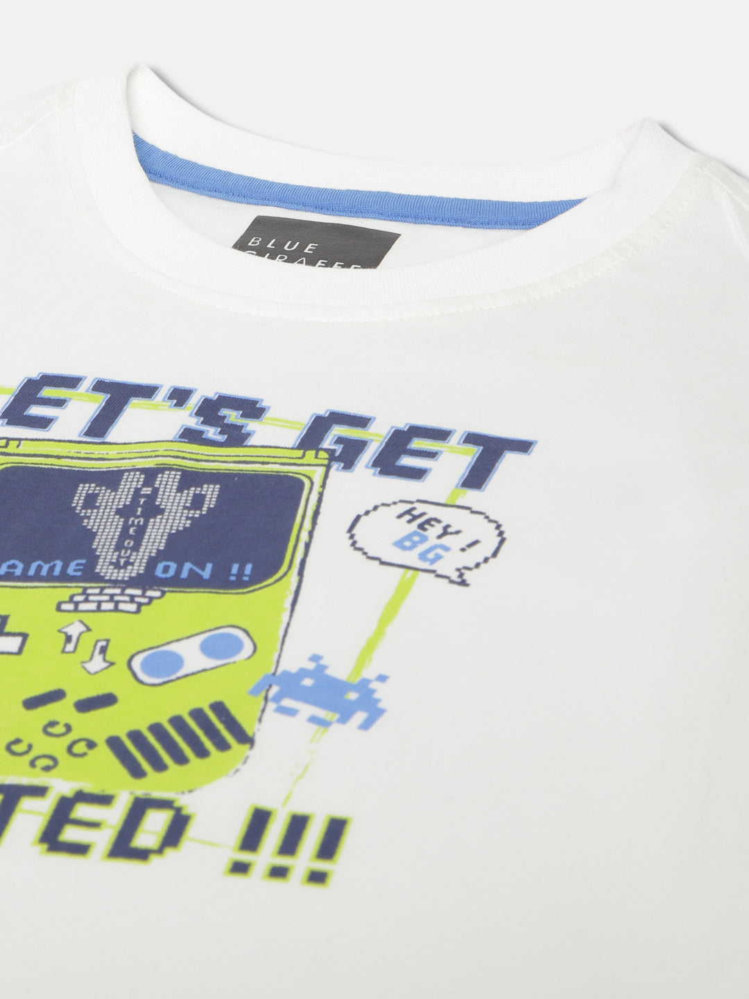 Blue Giraffe Boys White Printed Round Neck Short Sleeves T-shirt