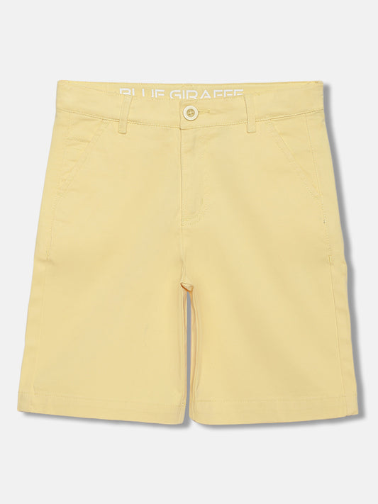 Blue Giraffe Boys Yellow Solid Regular Fit Shorts