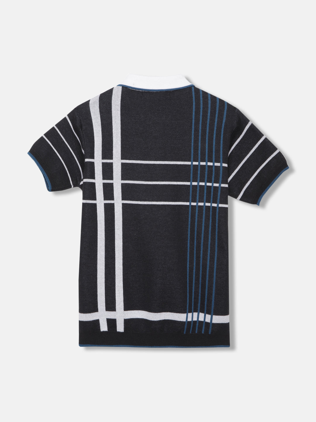 Blue Giraffe Boys Black Striped Polo Collar Short Sleeves T-shirt