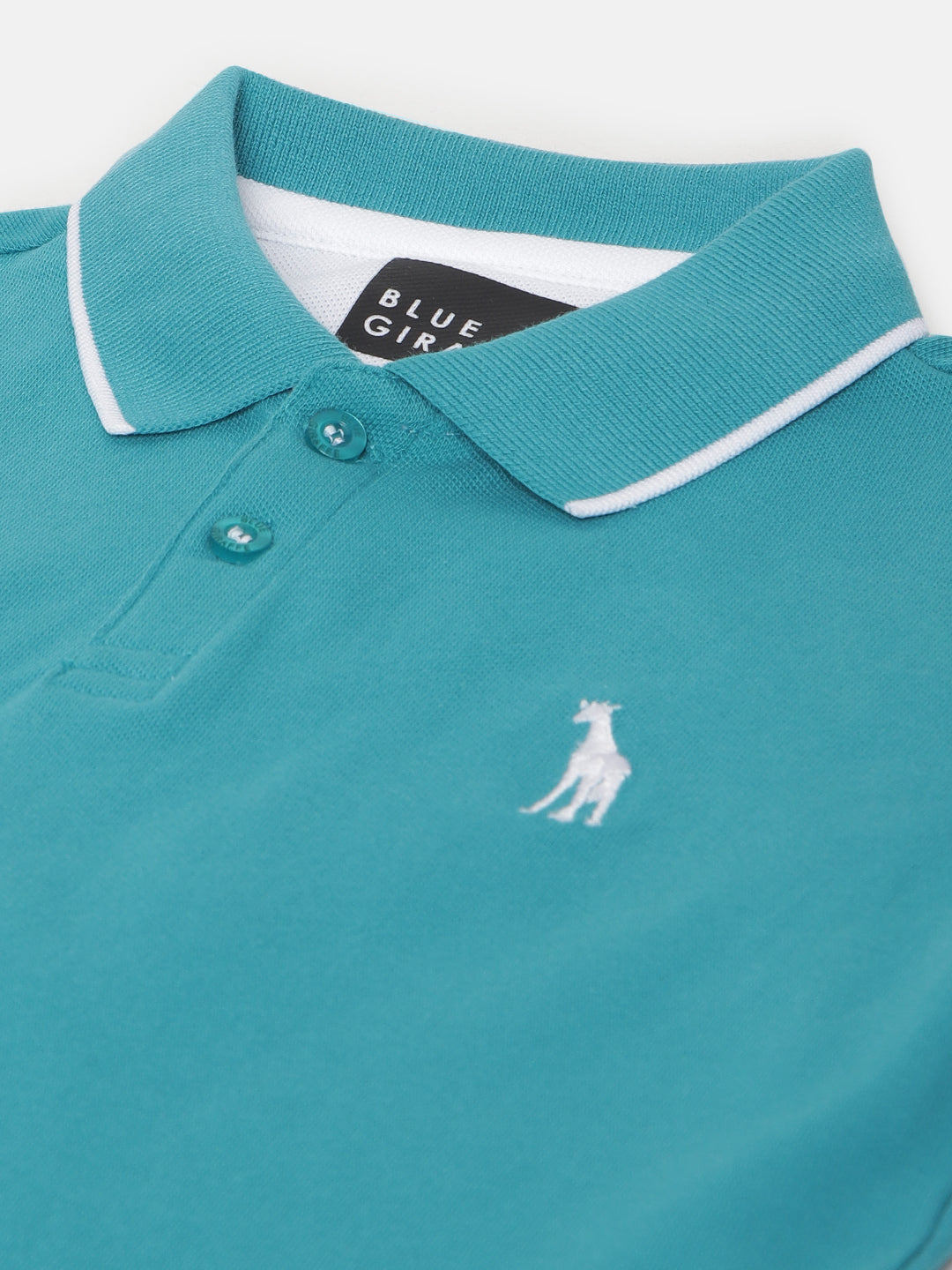 Blue Giraffe Boys Teal Solid Polo Collar Short Sleeves T-shirt